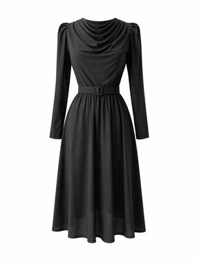 Vintage Joseph Ribkoff Black Draped Midi Dress – Rare Find, Fits S–M